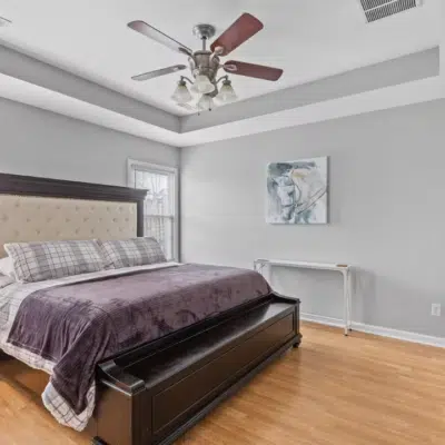One of the bedrooms of a short-term rental